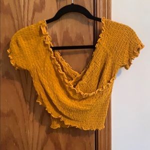 Mustard crinkle crop top